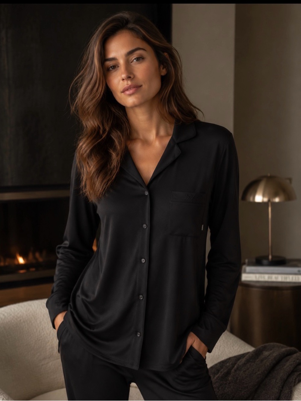 NWT SKIMS SLEEP Soft Lounge Pajama Top Button Up Onyx XXS